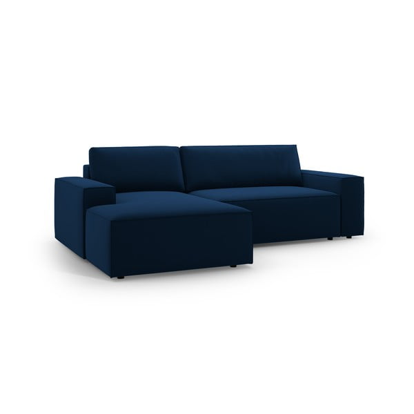Divano angolare blu scuro allungabile/con contenitore (con penisola a sinistra/con chaise lounge) con rivestimento in velluto Jodie – Micadoni -image-2