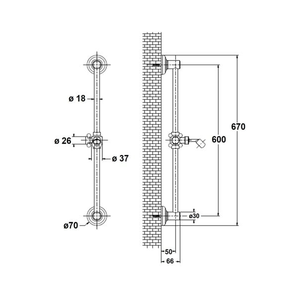 Asta per doccia in ottone da parete rosa con supporto scorrevole 67 cm Antea – Sapho-image-1