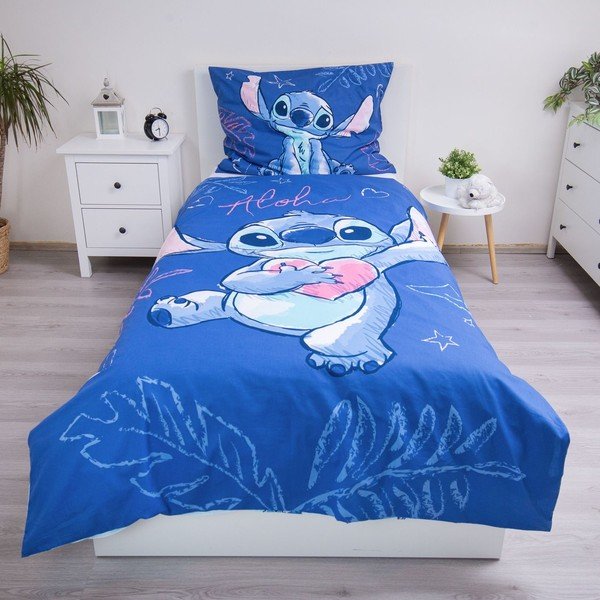 Set copripiumino e federa da bambini blu in cotone per letto singolo 140x200 cm Lilo & Stitch "Aloha" – Jerry Fabrics-image-1