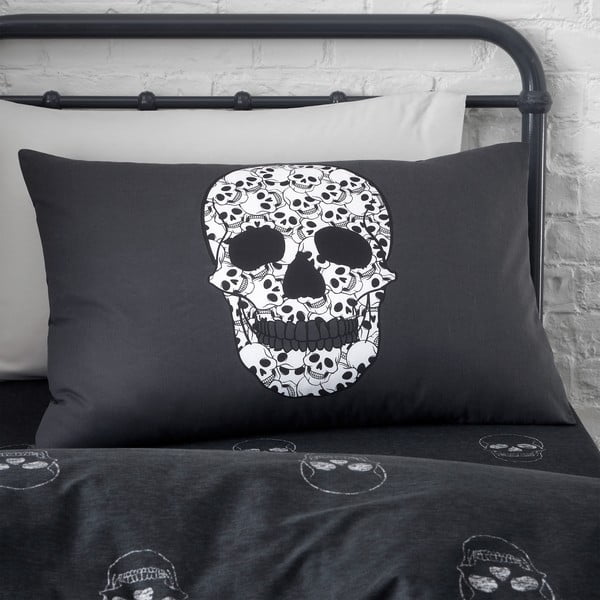 Set copripiumino e federa da bambini grigio scuro per letto singolo 135x200 cm Skulls – Catherine Lansfield-image-3
