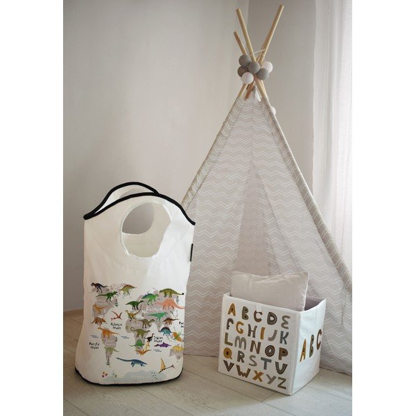 Cestino per bambini in tessuto bianco 57x26x70 cm Dino World Map - Butter Kings-image-1