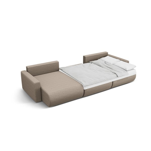 Divano angolare marrone chiaro allungabile con contenitore (a U) Belfast – Cosmopolitan Design-image-3