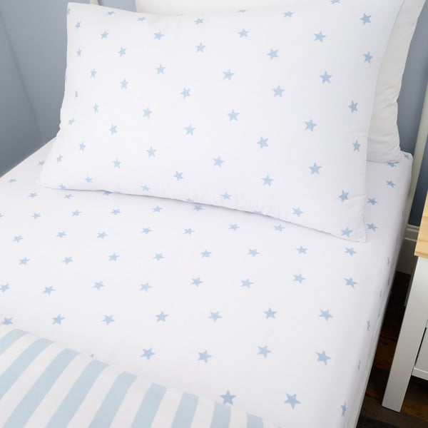 Lenzuolo con angoli per bambini bianco e blu in cotone per culla 70x140 cm Mini Star & Stripes – Bianca-image-1