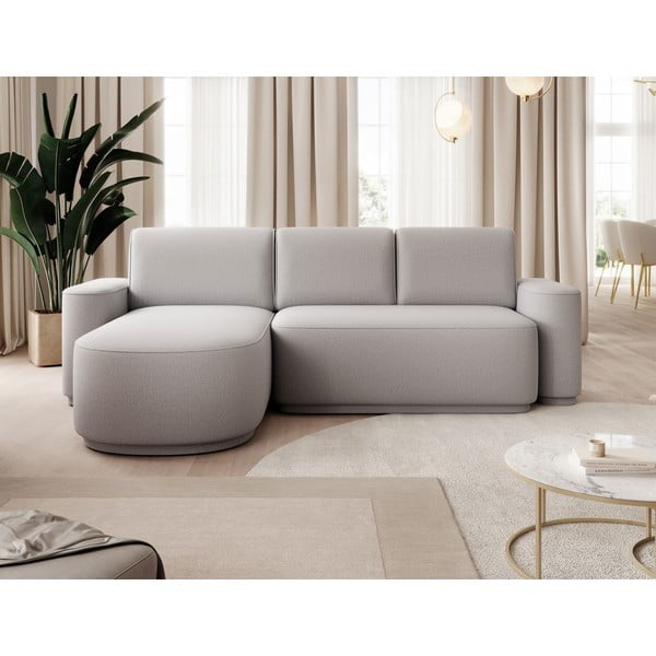 Divano angolare grigio chiaro allungabile/con contenitore (con penisola a sinistra/con chaise lounge) e rivestimento in ciniglia Aurumm – ELTAP-image-1