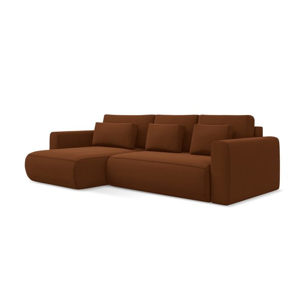 Divano angolare color terracotta allungabile/con contenitore (con penisola a sinistra/con chaise lounge) con rivestimento in velluto Kapua – Makamii-image-1