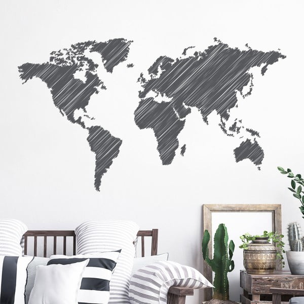 Adesivo murale Mappa del mondo Tratto a matita - Ambiance