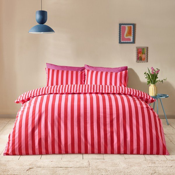 Set copripiumino e federa rosso/rosa per letto singolo 135x200 cm Stripe Tease – Sassy B-image-4