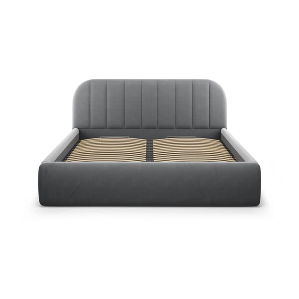 Letto matrimoniale imbottito grigio con contenitore con rete inclusa 160x200 cm Juno – Windsor & Co Sofas-image-3