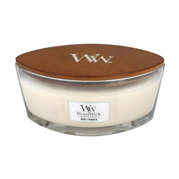 Candela al profumo di vaniglia, miele e rosa Polvere di bambino, autonomia 30 ore - WoodWick-image-2