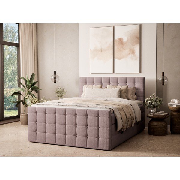 Letto boxspring viola con contenitore 200x200 cm Tasca – Maison de Rêve-image-1