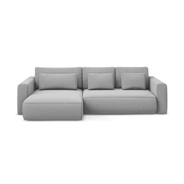 Divano angolare grigio chiaro allungabile/con contenitore (con penisola a sinistra/con chaise lounge) con rivestimento in velluto Kapua – Makamii