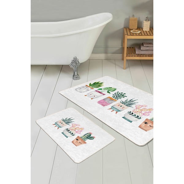 Set di tappetini per il bagno in velluto bianchi 2 pz 60x100 cm Succulent – Mila Home-image-1