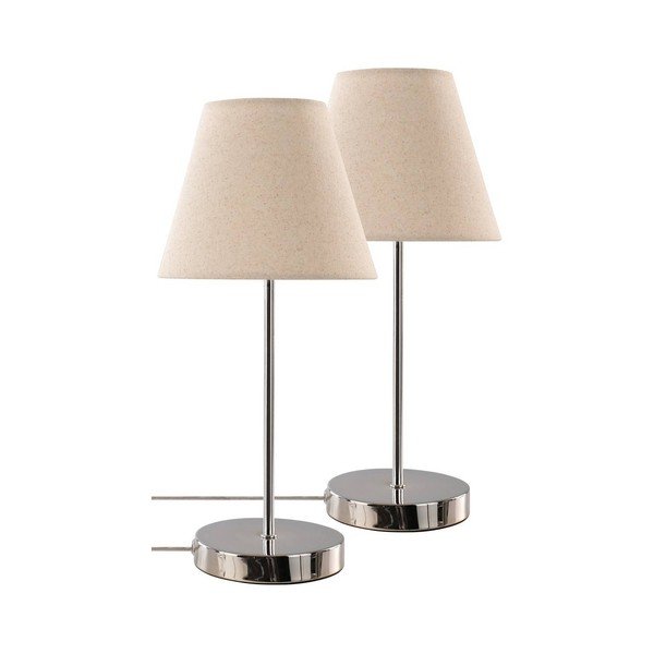 Lampada da tavolo beige/color argento lucido in tessuto (altezza totale 39 cm) Lasse – Jotex