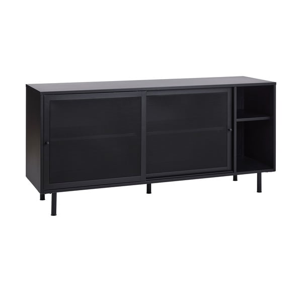 Cassettiera nera in metallo con ante scorrevoli 160x75x46 cm Veep – Unique Furniture-image-3