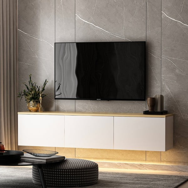 Mobile TV bianco-naturale effetto rovere 160x35x32 cm Neon - Kalune Design-image-4