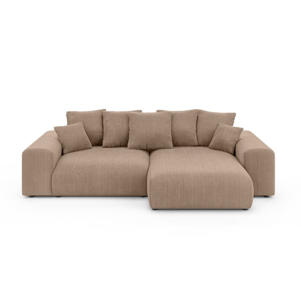 Divano angolare beige allungabile/con contenitore (con composizione variabile) con rivestimento in velluto a coste Luma – Ropez