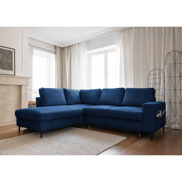 Divano letto angolare in velluto a coste blu scuro (angolo sinistro) Lofty Lilly - Miuform-image-3