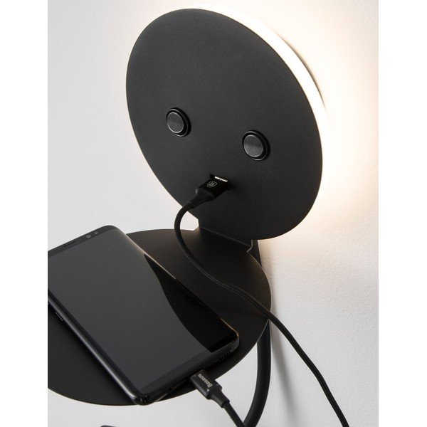 Lampada da parete LED nera in alluminio con struttura flessibile/con porta USB Eclip – Nova Luce-image-1