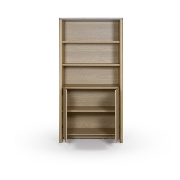 Libreria bianca/colore naturale chiaro con effetto rovere 90x180x48 cm Dore – Marckeric-image-3