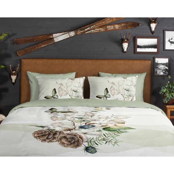 Set lenzuola letto una piazza e mezza in flanella verde-crema 140x220 cm Marjan - Good Morning-image-3