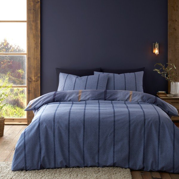 Set copripiumino e federa blu scuro in flanella per letto matrimoniale e per letto esteso 230x220 cm Melrose Tweed Check – Catherine Lansfield-image-2