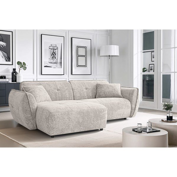 Divano angolare beige (con penisola a sinistra/con chaise lounge) con rivestimento in ciniglia Nelia – Ropez-image-1