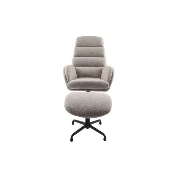 Poltrona con poggiapiedi da relax in grigio chiaro con rivestimento in bouclé Sifton – Unique Furniture-image-2