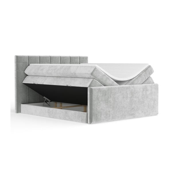 Letto boxspring grigio chiaro con contenitore 160x200 cm Ava – Maison de Rêve-image-2