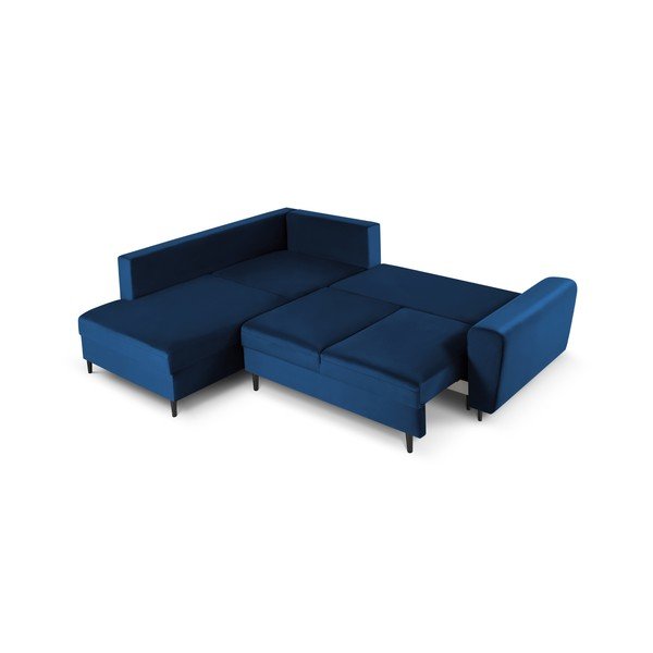 Divano angolare blu allungabile e con contenitore (con penisola a sinistra/a L) con rivestimento in velluto Kyoto – Cosmopolitan Design-image-2