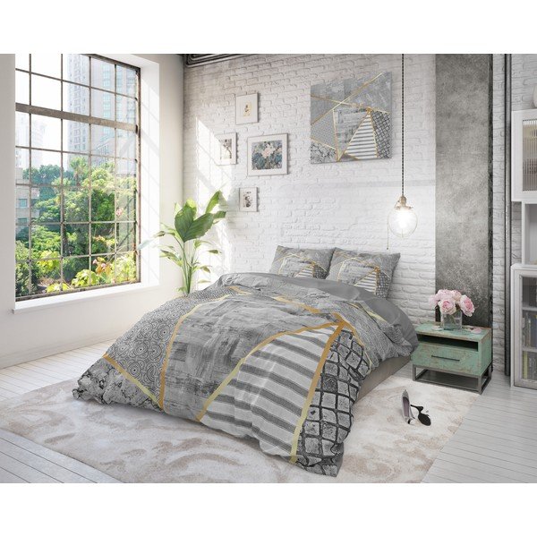 Biancheria da letto matrimoniale in cotone grigio Graphic, 200 x 200/220 cm - Pure Cotton-image-3