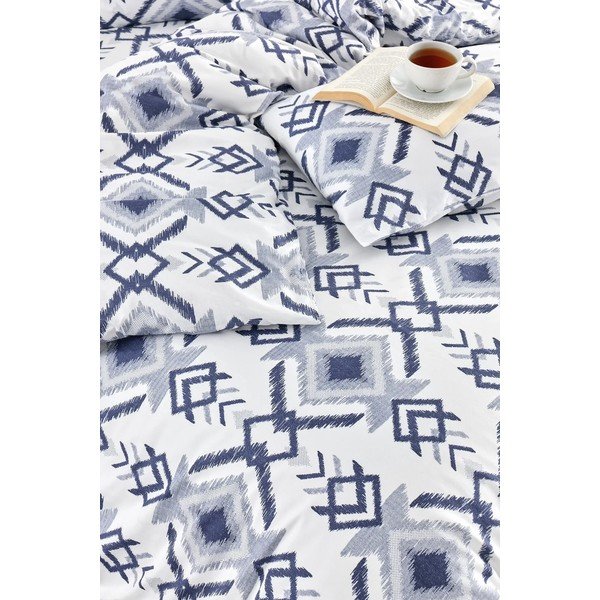 Set copripiumino e federa bianco/blu per letto singolo o esteso con lenzuolo incluso/3 pezzi 160x220 cm Geometric – Mila Home-image-2