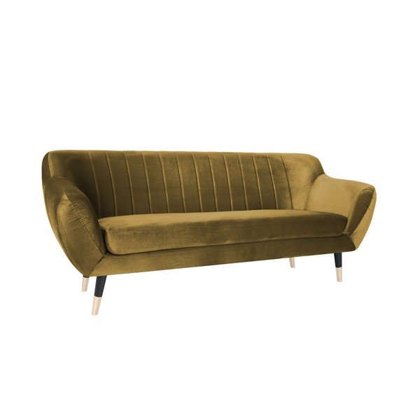 Divano giallo senape con gambe nere Benito, 188 cm - Mazzini Sofas-image-2