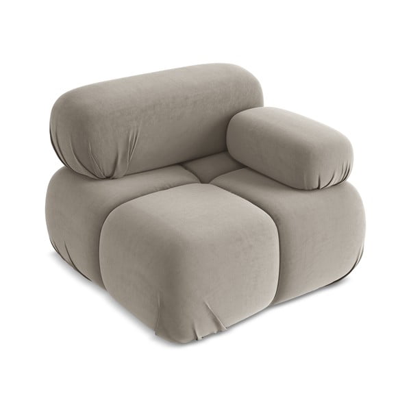 Parte divano componibile beige (con penisola a destra) con rivestimento in velluto Lokua – Makamii-image-2