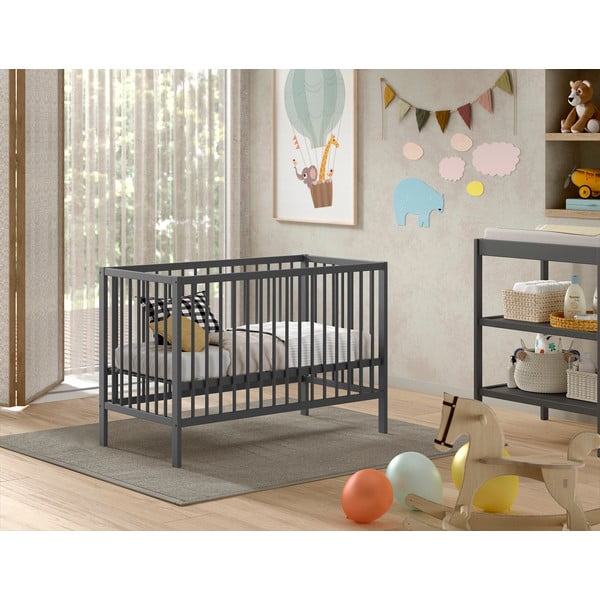 Lettino in legno di pino antracite 60x120 cm DINO - Vipack-image-1