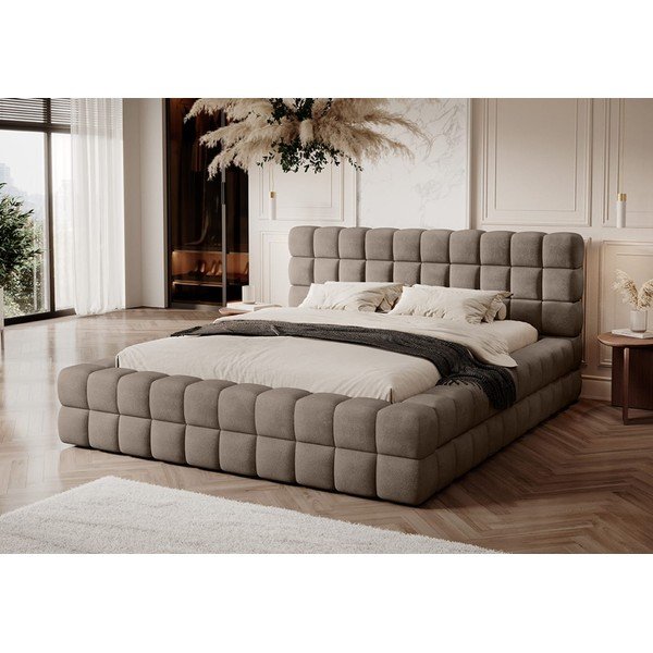 Letto matrimoniale imbottito marrone chiaro con contenitore e rete inclusi 180x200 cm Dizzle – ELTAP-image-2