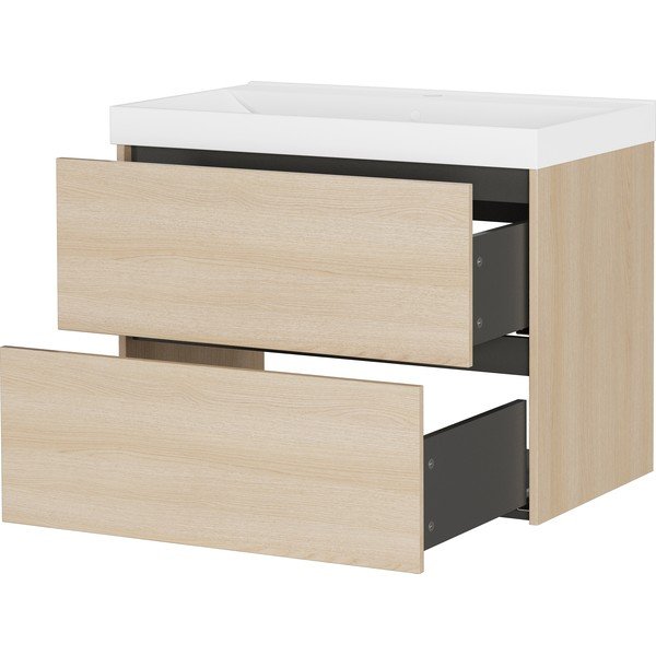 Mobile da lavabo di colore naturale con effetto rovere da appendere 81x65 cm Bodera – Germania-image-4