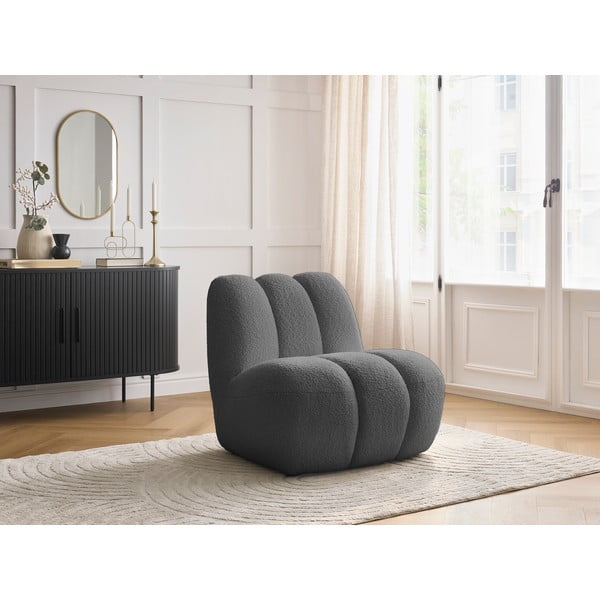 Poltrona grigio scuro con rivestimento in bouclé Janissaire – Bobochic Paris-image-1