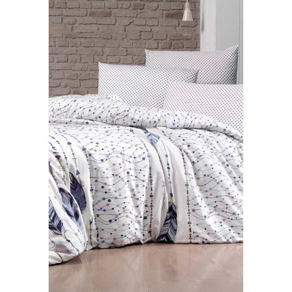 Povlečení na dvoulůžko s prostěradlem Pure Cotton Feather Lacivert, 200 x 220 cm