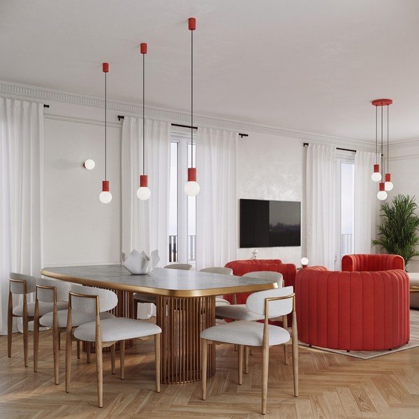 Lampadario rosso in vetro opale ø 12 cm Orbital – Sollux-image-3