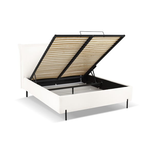 Letto matrimoniale imbottito bianco con contenitore e doghe 160x200 cm Armie - Milo Casa-image-1