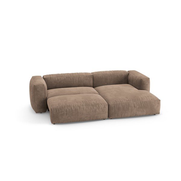 Divano angolare componibile beige allungabile (con penisola a destra/con chaise lounge) con rivestimento in velluto – Micadoni -image-3