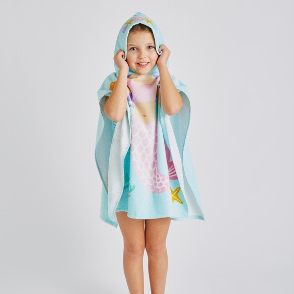 Poncho per neonato in cotone azzurro Mermaid - Catherine Lansfield-image-2