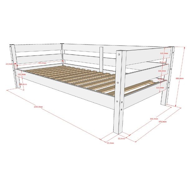 Letto da bambini di colore naturale in pino massiccio con rete inclusa 90x200 cm Margrit – Vipack-image-2