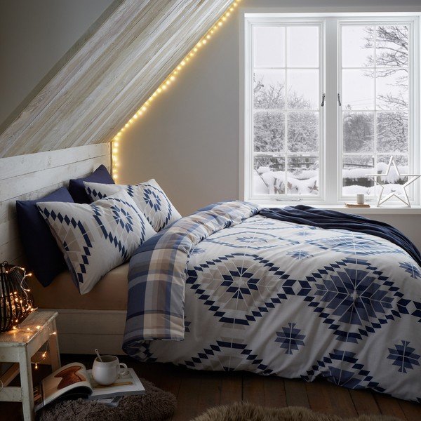 Biancheria da letto bianca e blu 200x135 cm Navajo - Catherine Lansfield-image-1