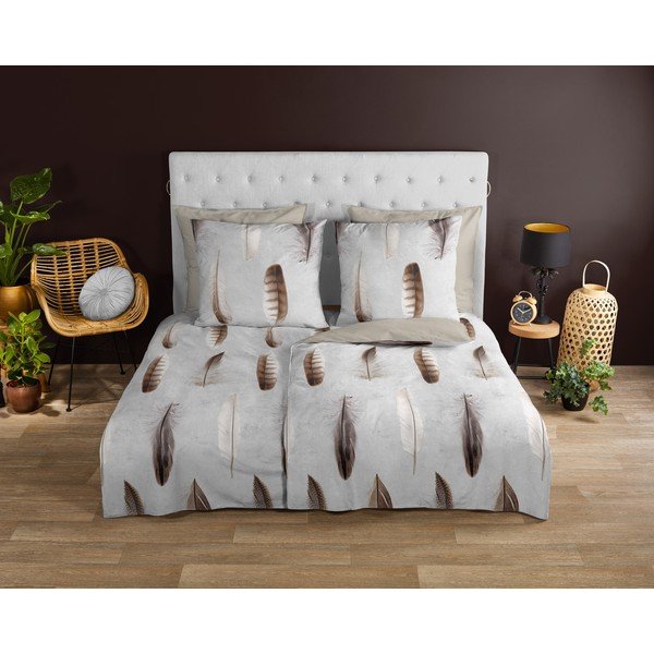Biancheria da letto singola in cotone grigio e beige 140x200 cm - Good Morning-image-1