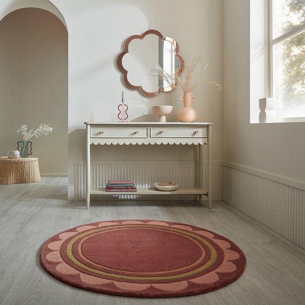 Tappeto rotondo burgundy in lana tessuto a mano ø 120 cm Lois – Flair Rugs-image-1