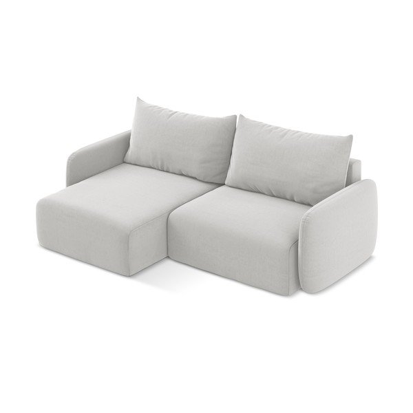 Divano angolare grigio chiaro allungabile/con contenitore (con penisola a sinistra/con chaise lounge) con rivestimento in velluto Kalena – Makamii-image-3