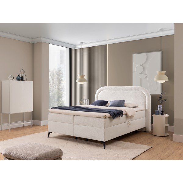 Letto boxspring bianco con contenitore 160x200 cm Ornes – Ropez-image-1