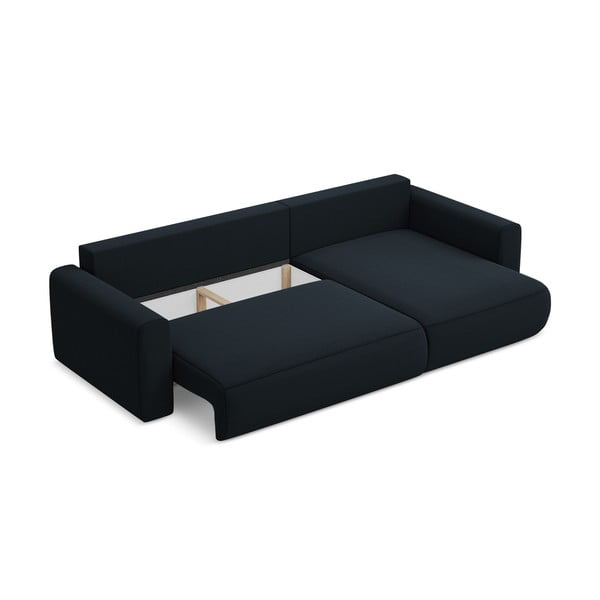 Divano angolare blu scuro allungabile/con contenitore (con penisola a destra/con chaise lounge) con rivestimento in velluto Kapua – Makamii-image-4