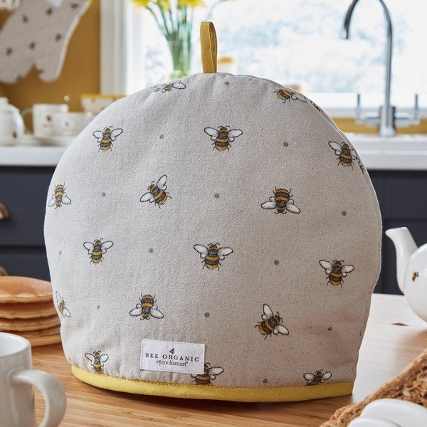Coperchio per teiera in cotone beige e giallo con Bumble Bee - Cooksmart ®-image-1